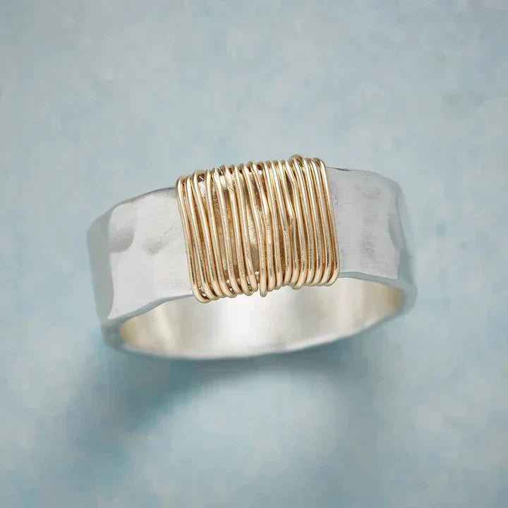 Silver Ring with Golden Threads Vintage