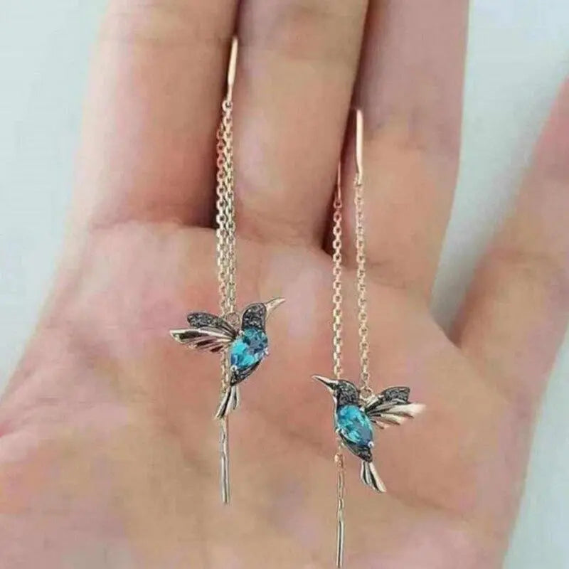 Gold earrings with crystals, threader model
