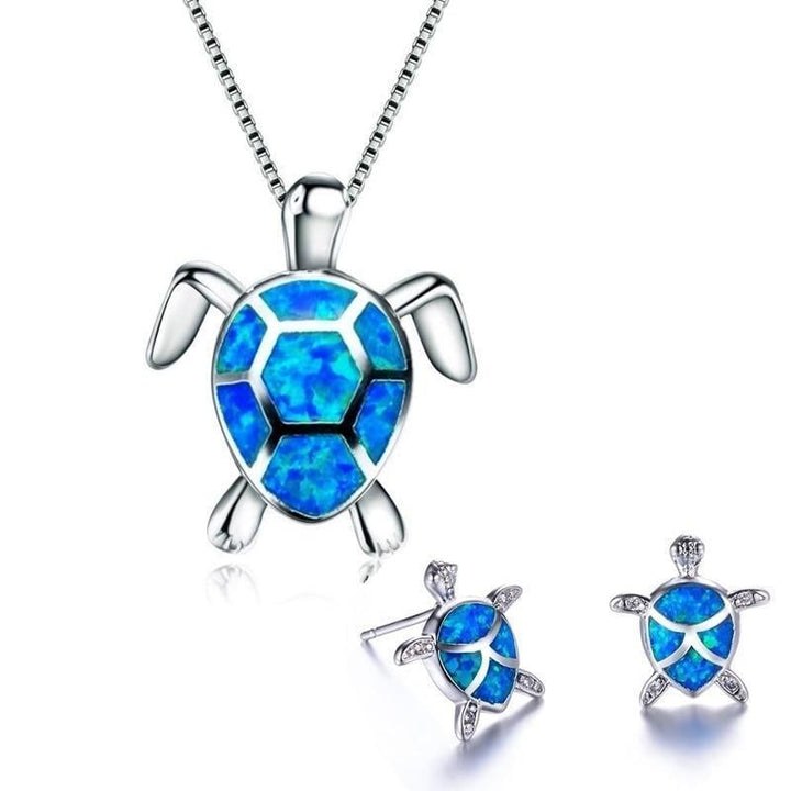 Sea Turtle Opal and Silver Necklace and Earrings