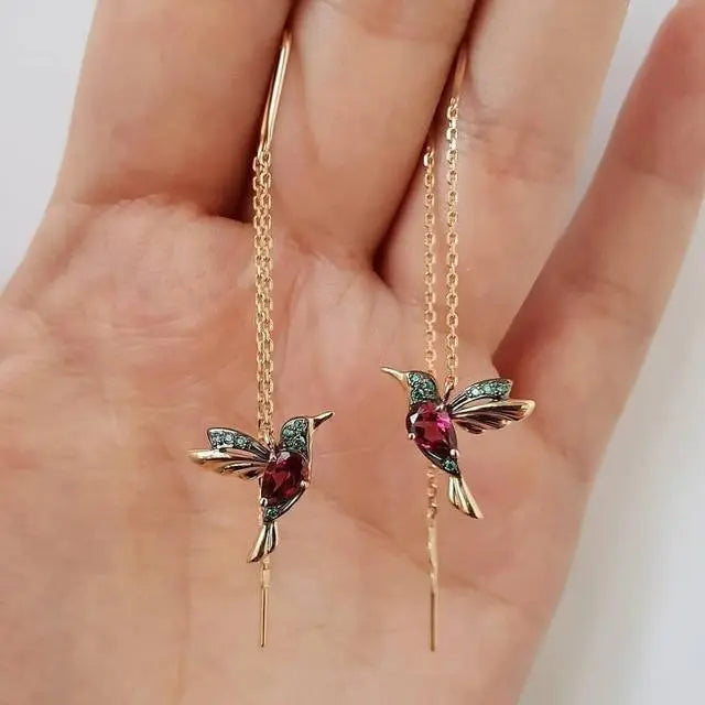 Gold earrings with crystals, threader model