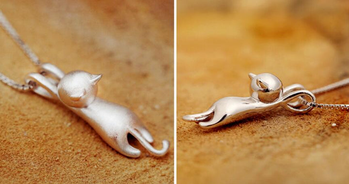 Playful Kitten Necklace in Sterling Silver 925